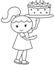 Girl carrying a cake coloring page