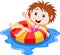 Girl cartoon floating on an inflatable circle in the pool
