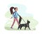 Girl and cat vector illustration, walking together