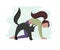 Girl and cat vector illustration, yoga practicing together