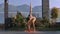 Girl Changes Yoga Poses at Bright Morning Sunlight