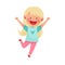 Girl Character with Blonde Hair Jumping High with Joy and Excitement Vector Illustration