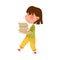 Girl Character Carrying Pile of Books as Sorted Garbage for Recycling Vector Illustration