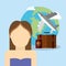 girl character world plane travel vacation