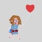 Girl chasing heart balloon love. 3D
