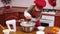 A girl chef adding a flour in the bowl with.