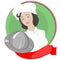 Girl chef serves on the background of the green circle and a red
