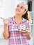 Girl with chestnut hair eating salad