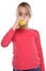 Girl child drinking orange juice healthy eating portrait format