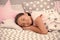 Girl child fall asleep on pillow. Quality of sleep depends on many factors. Choose proper pillow to sleep well. Girl lay