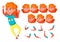 Girl, Child, Kid, Teen Vector. Smile. Cute. Happiness Enjoyment. Face Emotions, Various Gestures. Red Head. Animation