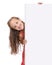 Girl, child and poster portrait and mockup space for advertising, presentation and banner on white background. Youth