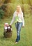 Girl and child in valise