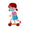 Girl Child Wear Facial Mask Riding Scooter Vector