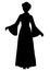 Girl in Chinese national costume silhouette, vector outline portrait, black and white contour drawing. Asian woman full-length in