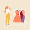 Girl chooses clothes vector