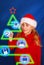 Girl choosing gift on virtual christmas tree