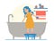 Girl cleaning bathtub vector isolated. Domestic routine