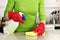 Girl cleaning kitchen