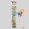 Girl climbing mountain of books.3D