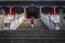 Girl climbing stairs to Buddhist temple at the foot of Huashan mountain