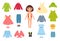 Girl clothes. Little funny character with garments. Paper doll for children play. Fashionable constructor. Seasonal