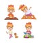 Girl Collection of Activities Vector Illustration