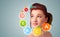 Girl with colorful vitamin icons