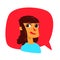 A girl in a comic bubble. Vector. Avatar of a woman. The girl is chatting. Illustration in the cartoon style. The illustration is