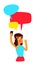 A girl with comic bubbles does selfie. Vector. The girl is chatting. Illustration in the cartoon style. The illustration is