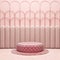 Girl concept steel store shop front brand pink soft cushion fur carpet fabric display and podium for luxury art deco stylish.