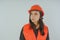 Girl construction worker, road worker or longshoreman