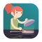 Girl cooking food on Induction Cooktop with pan. a logo icon flat cartoon design