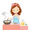 Girl Cooking Fried Egg For Breakfast