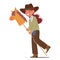 Girl Cowboy Clad In A Rustic Ensemble, Gleefully Rides her Trusty Wooden Horse, Embodying The Spirit Of The Wild West