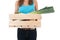 Girl with crate vegetables