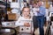 girl with curbstone in furniture store