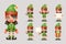 Girl Cute Elf Christmas Santa Teen Icons New Year Holiday 3d Cartoon Characters Realistic Icons Set Design Vector