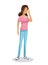 Girl cute teen brunette pink shirt standing