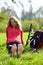 Girl cyclist barefoot enjoying relaxation