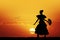 Girl dancing Flamenco at sunset