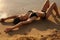 girl with dark hair and tanned skin posing on beach