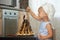 Girl decorating a hot chocolate volcanoe cake