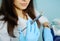 Girl dentist with a syringe anesthesia with