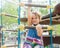 Girl developing dexterity at playground