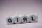Girl, dice letters