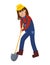 Girl digging with a shovel in cartoon style. Cute farming girl isolated element