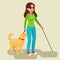 Girl disabled and guide-dog. Blind teenager with his faithful companion.