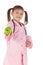 Girl, a doctor, the child, apple