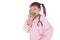 Girl, a doctor, the child, apple